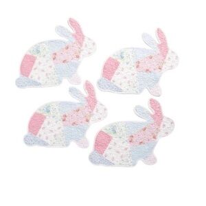 Shabby Chic Set Of 4 Bunny Rabbit Shaped EASTER Placemats Quilted Pastel Roses